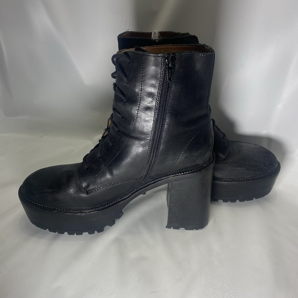 Free People High Point Platform Boots Black Leather Lace-Up EU 40 US 10 Chunky - Picture 8 of 16